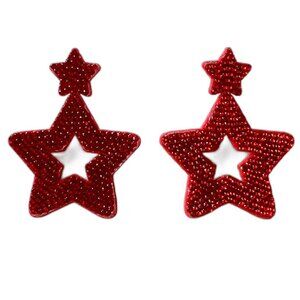 BNIP Fourth of July Red Star Patriotic 1980s Vintage Style Dangle Earrings